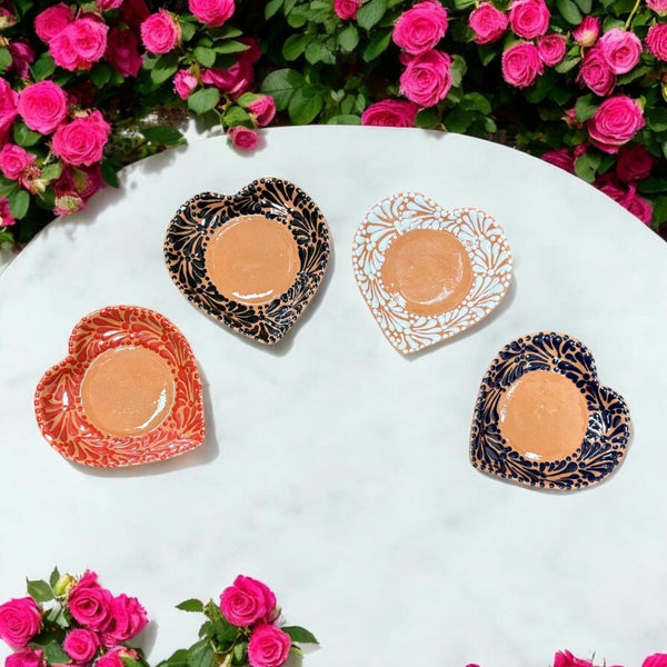 Hand Painted Talavera Heart Side Dish Plate – Assorted Colors Available