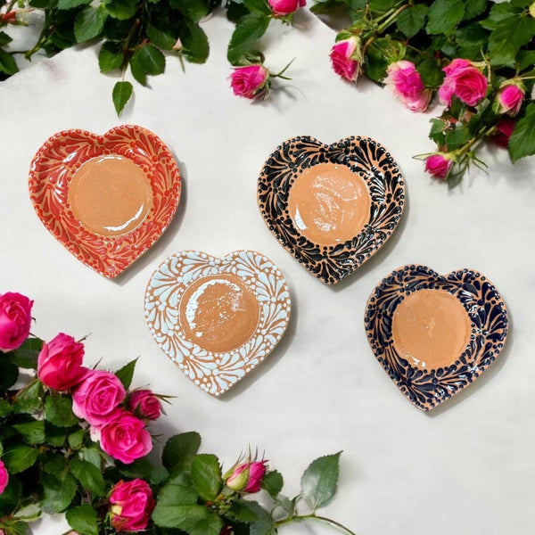 Hand Painted Talavera Heart Side Dish Plate (Set of 2) – Assorted Colors Available