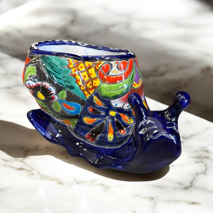 Cute Hand Painted Talavera Happy Snail Planter Pot
