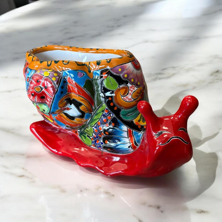 Cute Hand Painted Talavera Happy Snail Planter Pot