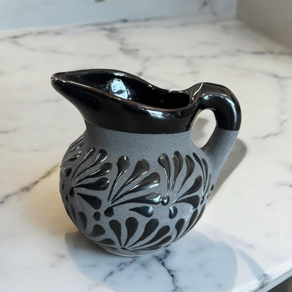 Hand Painted Mexican Black Clay Milk Creamer Small Pitcher — Cielito Lindo Inspired