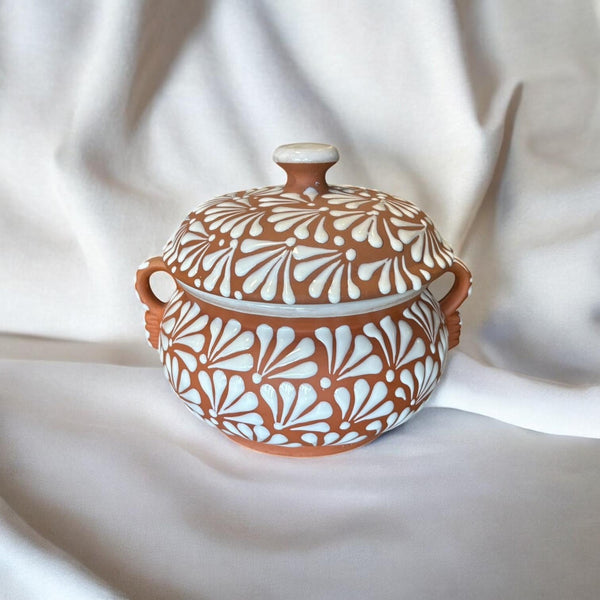 Hand Painted Brown Clay and White Tureen Soup Serving Bowl with Lid “Sopera” (Cielito Lindo Inspired)