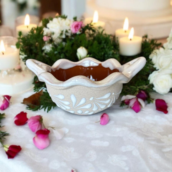 Hand Painted White Clay Scalloped Rim Medium Salsa Bowl (Cielito Lindo Inspired)