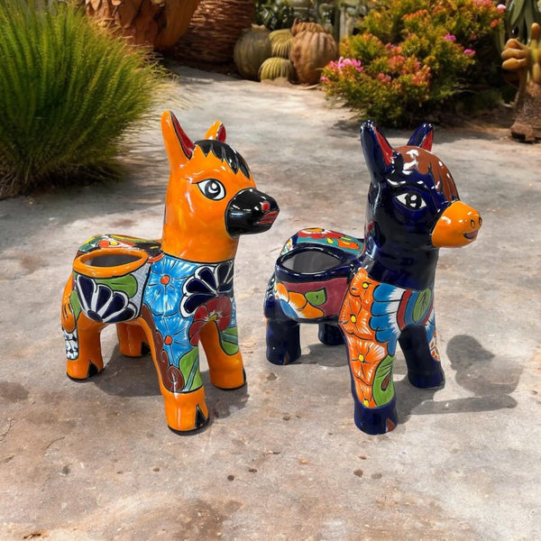 Hand Painted Mexican Talavera Donkey Planter Pot – Assorted Colors (Varying Design)