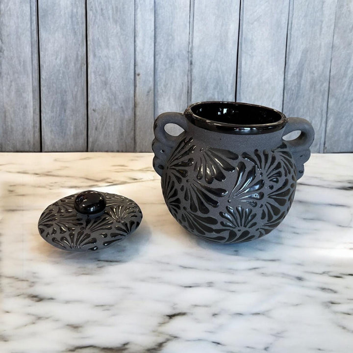 Hand Painted Black Clay Candy Sweets Mexican Jar with Lid “Bombonera” – Cielito Lindo Inspired