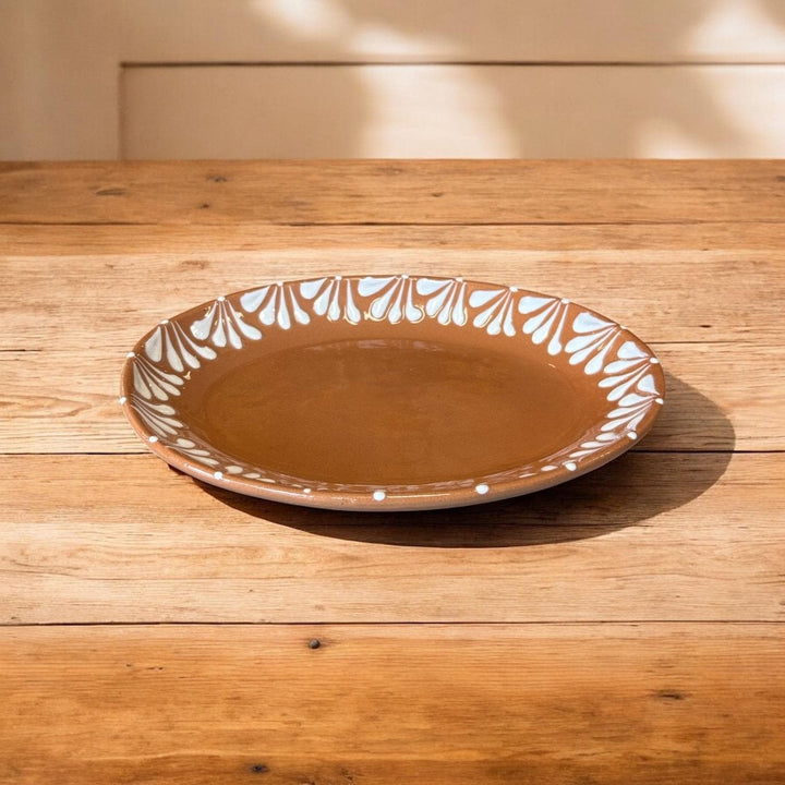 Hand Painted Mexican Brown Clay and White Oval Plate (Cielito Lindo Inspired) – Set of 2