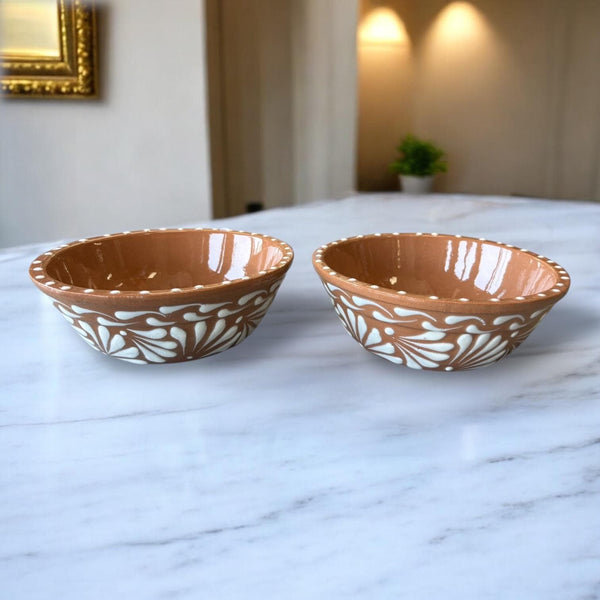 Hand Painted Brown Clay and White Mexican Rustic Soup Bowl (Cielito Lindo Inspired) – Set of 2