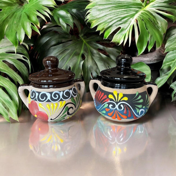 Hand Painted Floral Mexican Sugar Bowl with Lid “Azucarera” – Assorted Colors