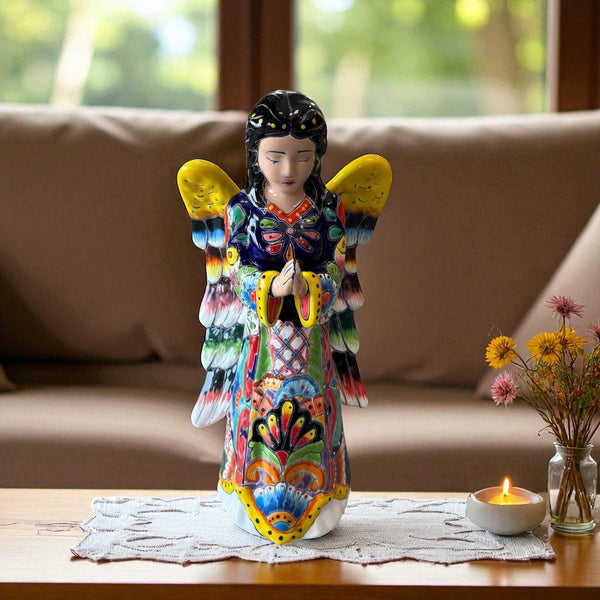 Beautiful Hand Painted Mexican Talavera Praying Guardian Angel Sculpture (Varying Design)