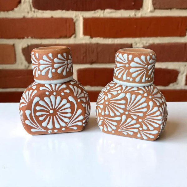 Small Brown Clay and White Mexican Water Jug with Lid Cup (Cielito Lindo Inspired) – Assorted Designs