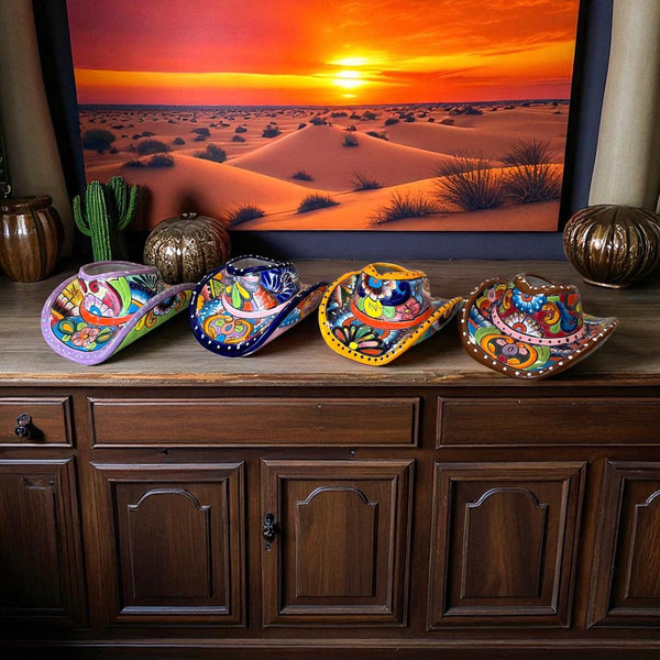 Handpainted Talavera Small Cowboy Hat Planter Pot – Assorted Designs