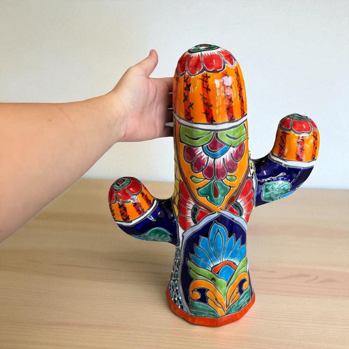 Hand Painted Mexican Talavera Flowering Desert Cactus (Varying Design)