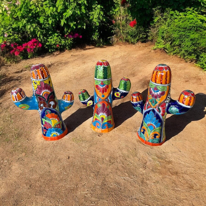 Hand Painted Mexican Talavera Flowering Desert Cactus (Varying Design)