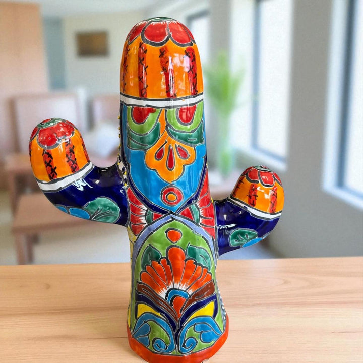 Hand Painted Mexican Talavera Flowering Desert Cactus (Varying Design)