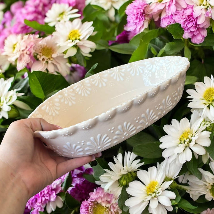 Hand Painted Talavera Ivory and White Oval Side Dish Plate – Assorted Sizes