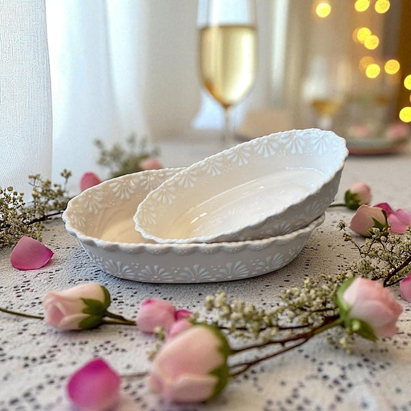 Hand Painted Talavera Ivory and White Oval Side Dish Plate – Assorted Sizes