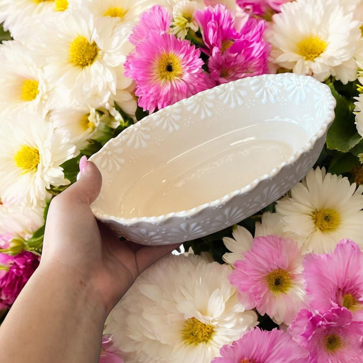 Hand Painted Talavera Ivory and White Oval Side Dish Plate – Assorted Sizes
