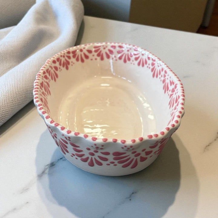 Hand Painted Mexican Talavera Ivory and Pink Oval Side Dish Plate – Assorted Sizes