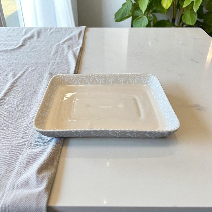 Hand Painted Talavera Ivory and White Rectangular Dish Platter (Cielito Lindo Inspired)