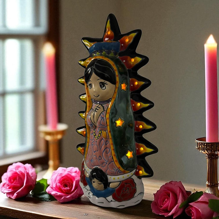 Cute Hand Painted Virgin of Guadalupe Talavera Candle Light Figure (Varying Design)