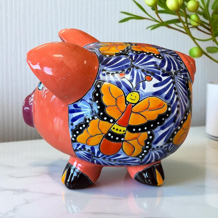 Cute Hand Painted Talavera Monarch Butterfly Piggy Bank Decor – Assorted Colors