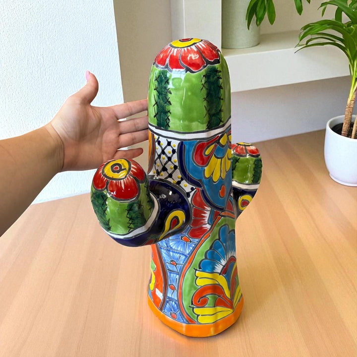 Hand Painted Mexican Talavera Flowering Desert Cactus (Varying Design)