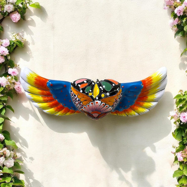 Vibrant Hand Painted Talavera Winged Heart Wall Decor – Assorted Designs