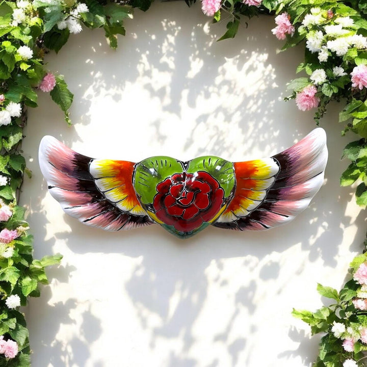 Vibrant Hand Painted Talavera Winged Heart Wall Decor – Assorted Designs