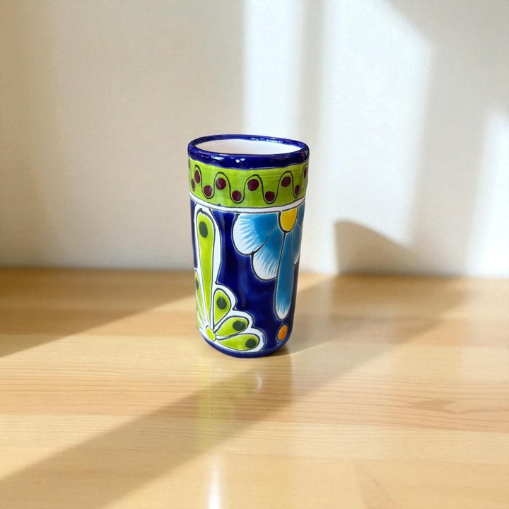 Beautiful Hand Painted Dark Blue & Multicolor Floral Talavera Pitcher and 6 Cups Set