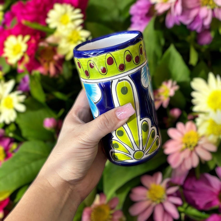 Beautiful Hand Painted Dark Blue & Multicolor Floral Talavera Pitcher and 6 Cups Set