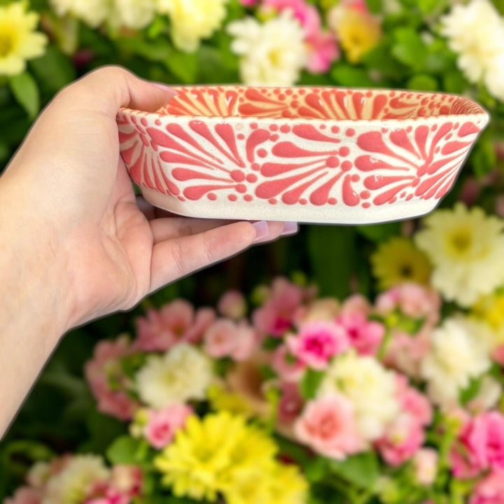 Handpainted Talavera Ivory and Pink Octagonal Bowls – Set of 2