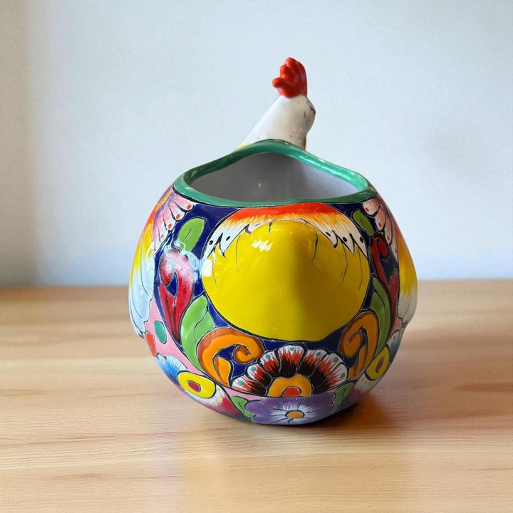 Beautiful Hand Painted Mexican Talavera Sleeping Chicken Hen Planter Pot (Varying Design)