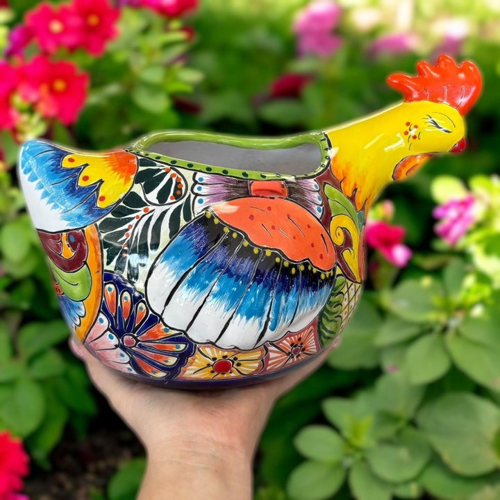 Beautiful Hand Painted Mexican Talavera Sleeping Chicken Hen Planter Pot (Varying Design)