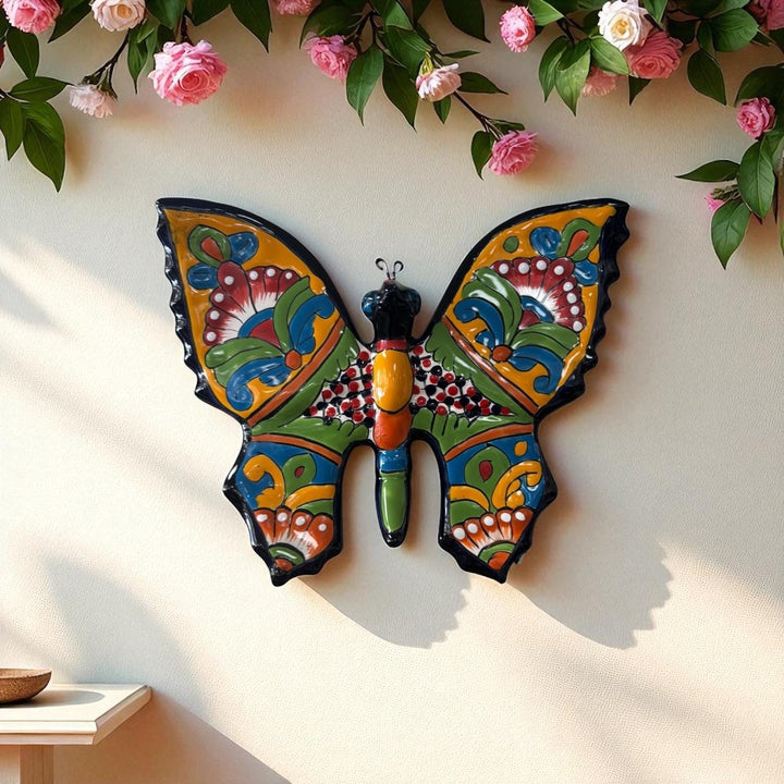 Vibrant Hand Painted Mexican Talavera Butterfly Wall Decor (Varying Design)