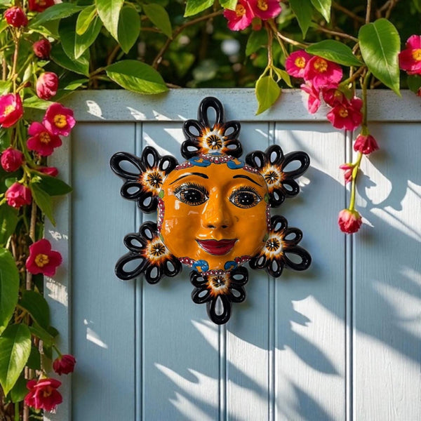 Hand Painted Mexican Talavera Orange Sun Wall Decor (Varying Design)