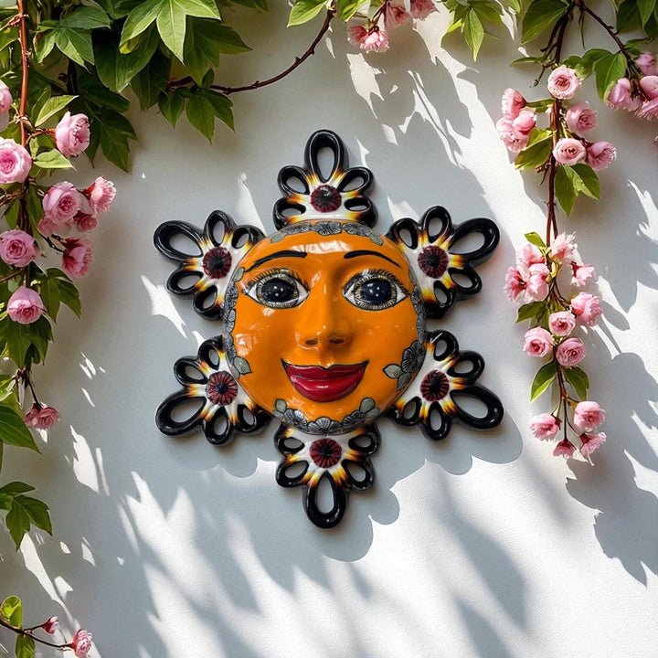Hand Painted Mexican Talavera Orange Sun Wall Decor (Varying Design)
