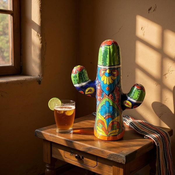 Hand Painted Mexican Talavera Flowering Desert Cactus (Varying Design)