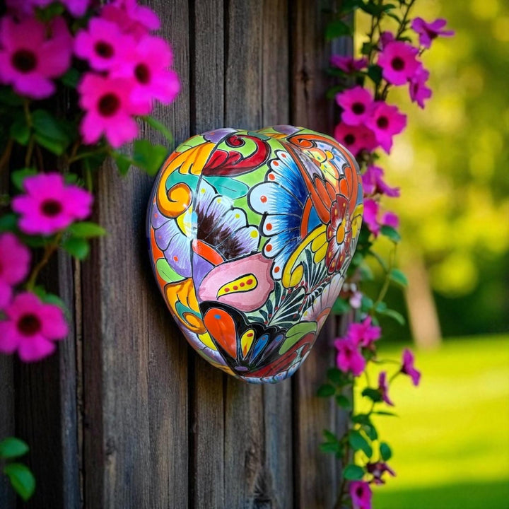Beautiful Hand Painted Talavera Heart Garden Stone Wall Decor – Assorted Designs