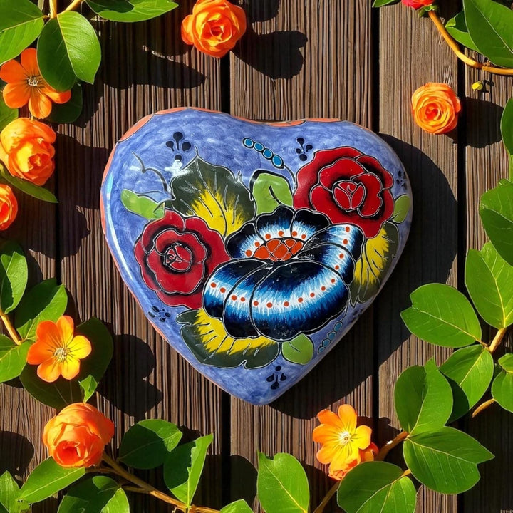 Beautiful Hand Painted Talavera Heart Garden Stone Wall Decor – Assorted Designs