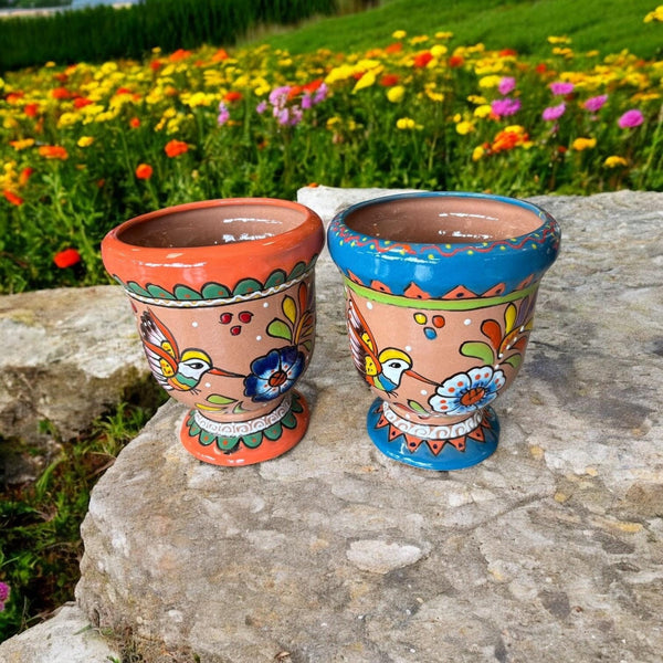 Hand Painted Talavera Wine Glass Hummingbird Planter Pot “Maceta Copa” – Assorted Designs in Small