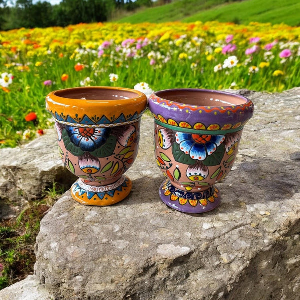 Hand Painted Talavera Wine Glass Planter Pot “Maceta Copa” – Assorted Designs in Small