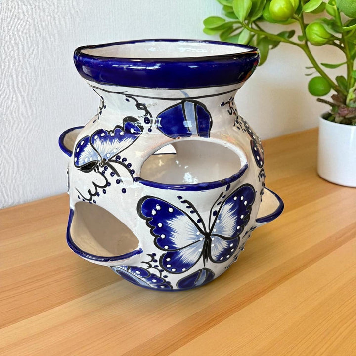 Beautiful Hand Painted Dark Blue and White Butterfly Strawberry Planter (Varying Design)