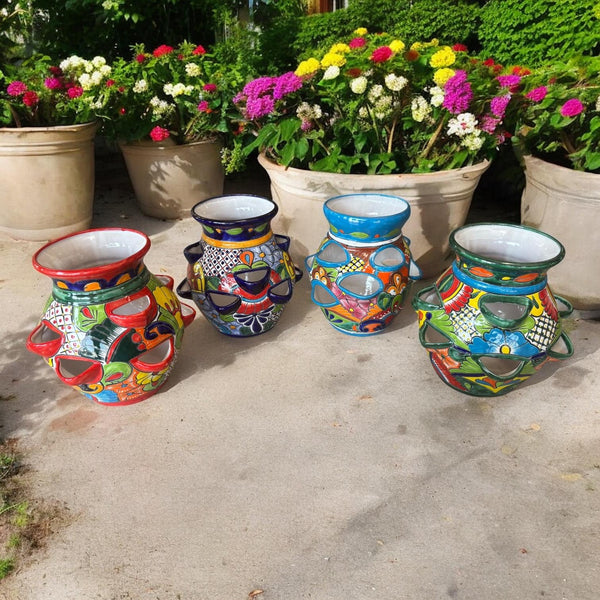 Handpainted Talavera Large Strawberry Planter Pot – Assorted Colors (Varying Design)