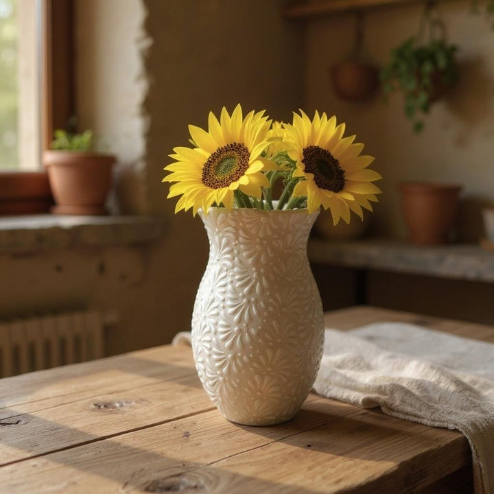 Hand Painted Ivory and White Talavera Flower Vase