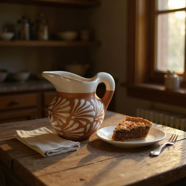 Hand Painted Mexican Brown Clay and White Milk Creamer Small Pitcher (Cielito Lindo Inspired)