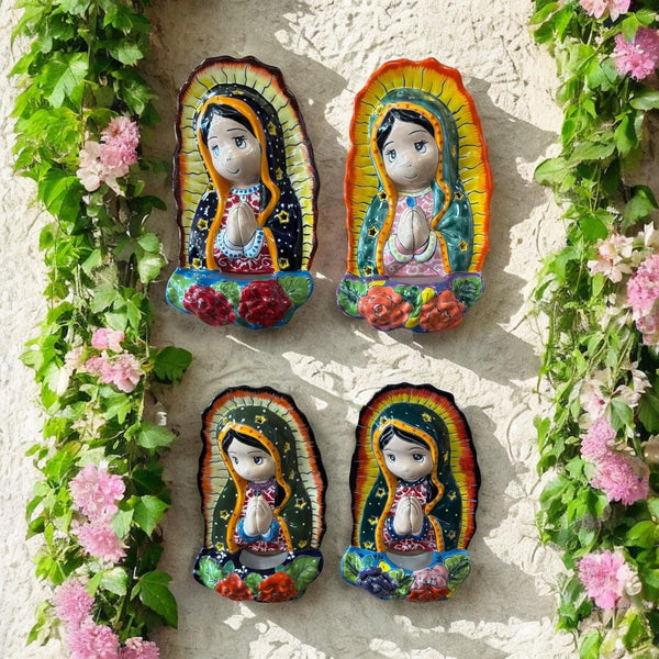 Beautiful Hand Painted Mexican Talavera Praying Virgin Mary Wall Decor (Varying Design)