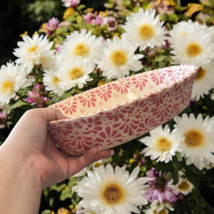 Hand Painted Mexican Talavera Ivory and Pink Oval Side Dish Plate – Assorted Sizes