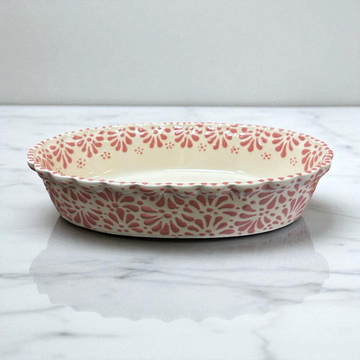 Hand Painted Mexican Talavera Ivory and Pink Oval Side Dish Plate – Assorted Sizes