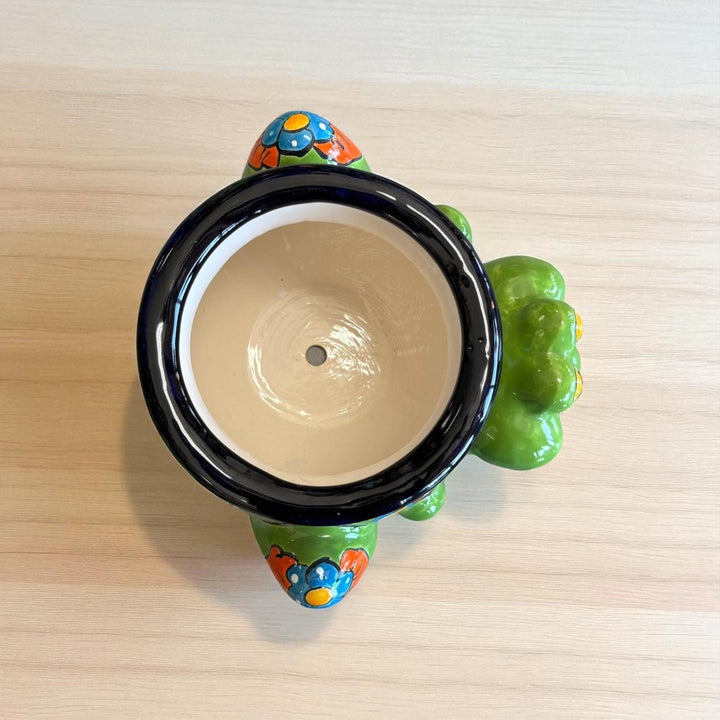 Hand Painted Talavera Vibrant Green Frog Outdoor Planter Pot (Varying Design)