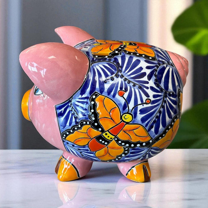 Cute Hand Painted Talavera Monarch Butterfly Piggy Bank Decor – Assorted Colors